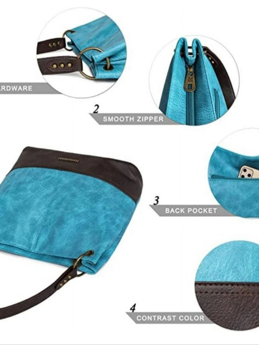 Montana West Turquoise and Black Two-Tone Shoulder Tote - Picture 5 of 7